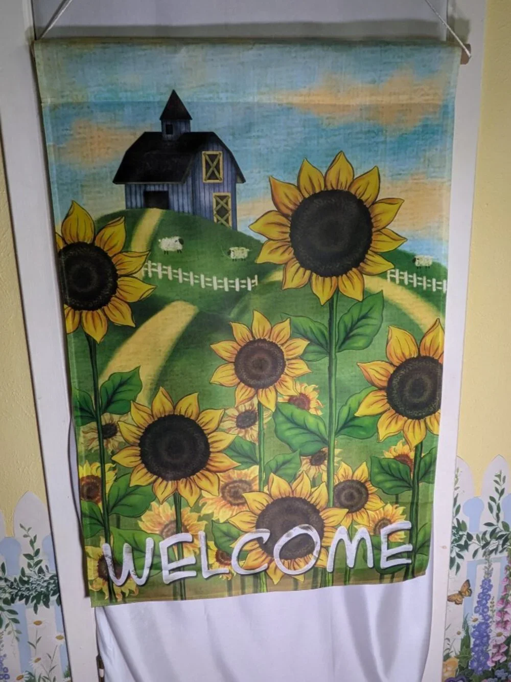 Autumn Barn & Sunflowers Country Welcome House Flag 36